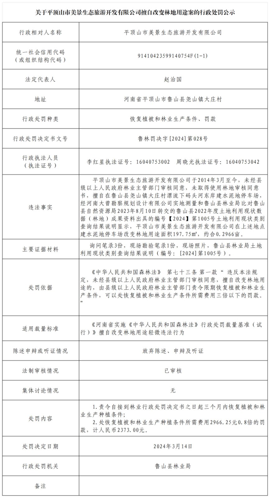 关于平顶山市美景生态旅游开发有限公司擅自改变林地用途案的行政处罚公示.jpg
